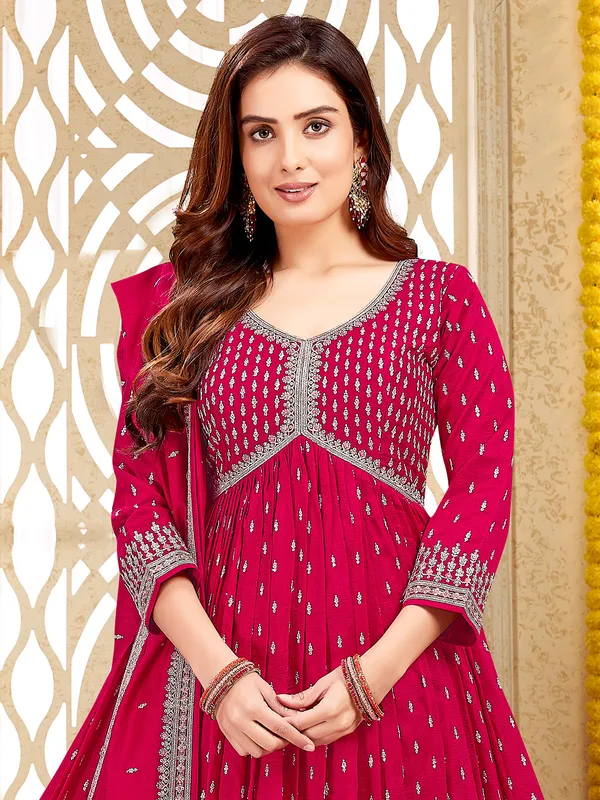 Magenta silk anarkali salwar suit