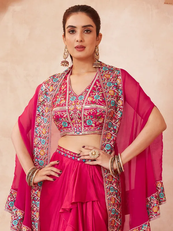 Magenta silk designer suit for women