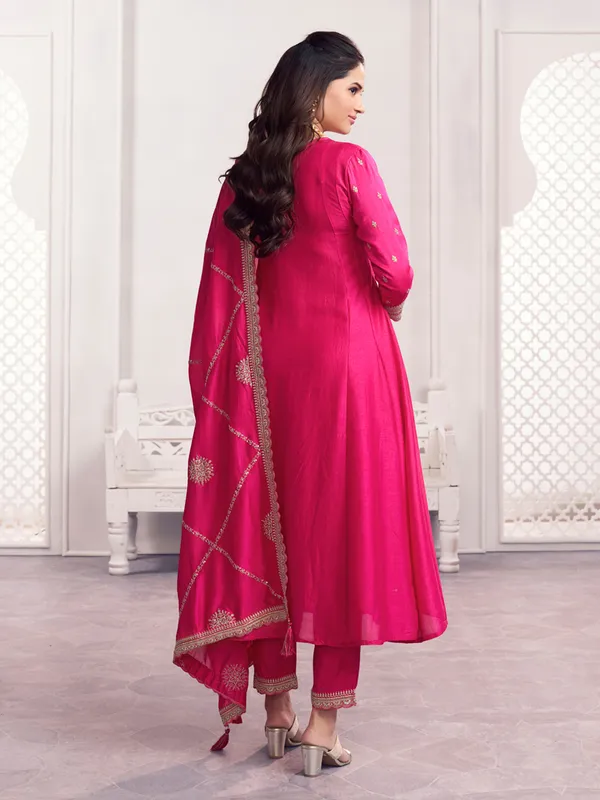 Magenta silk embroidered kurti set with heavy dupatta