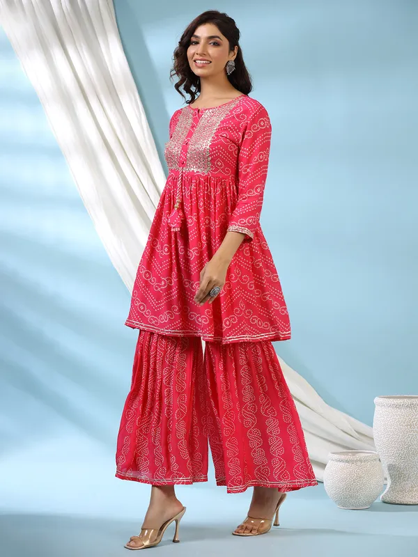 Magenta silk festive wear sharara set