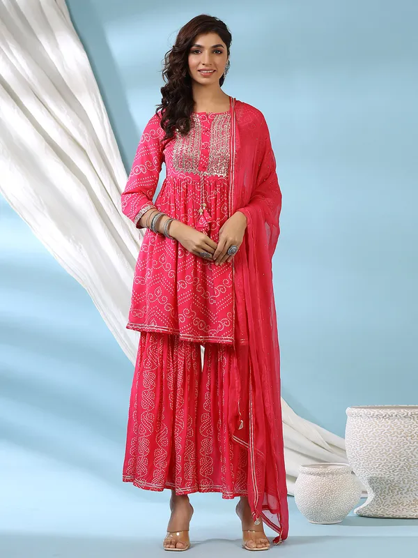 Magenta silk festive wear sharara set