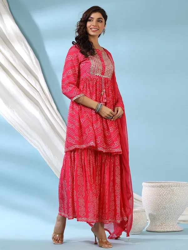 Magenta silk festive wear sharara set
