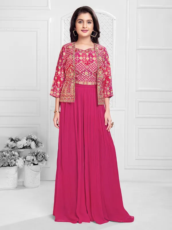 Magenta silk jacket style palazzo set