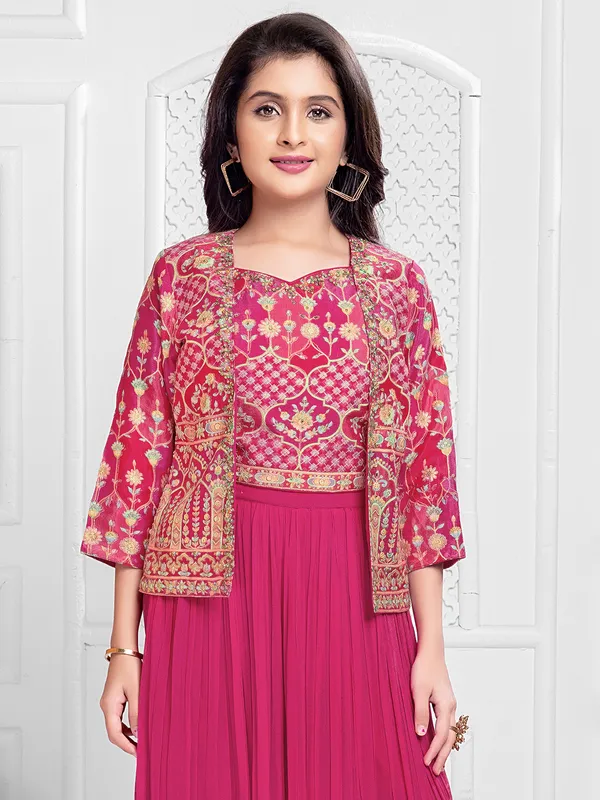 Magenta silk jacket style palazzo set