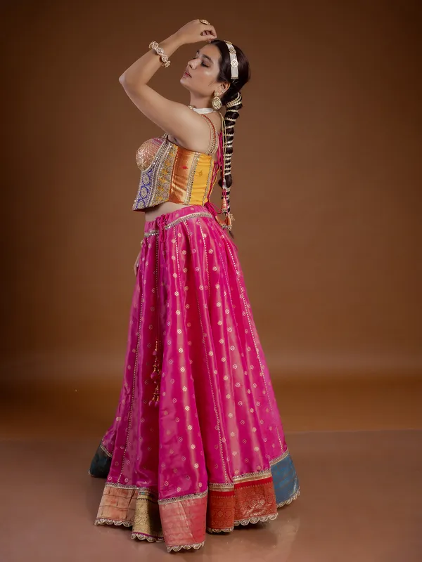 Magenta silk lehenga choli for navratri wear