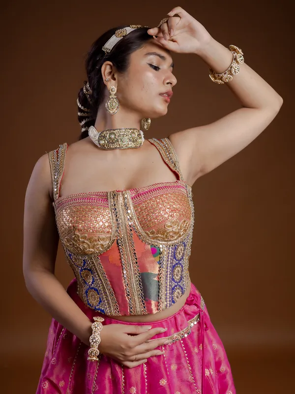 Magenta silk lehenga choli for navratri wear