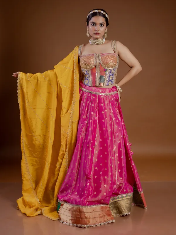 Magenta silk lehenga choli for navratri wear