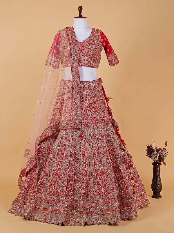 Magenta silk lehenga choli with net dupatta