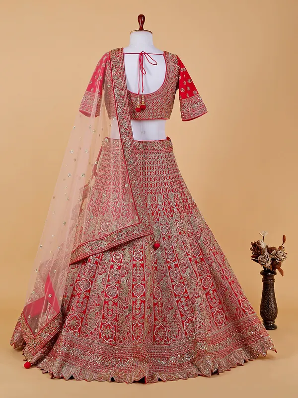 Magenta silk lehenga choli with net dupatta