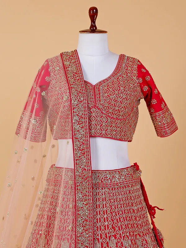 Magenta silk lehenga choli with net dupatta