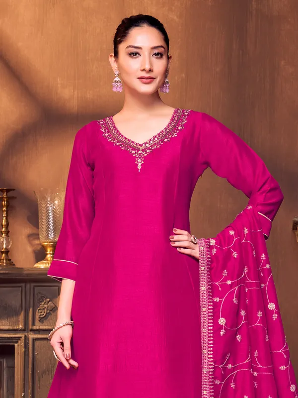 Magenta silk mirror work salwar suit