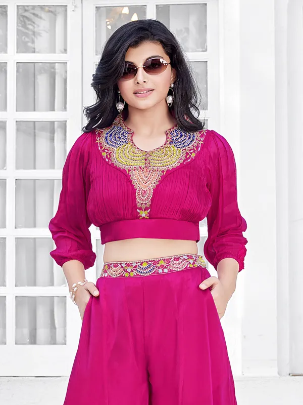 Magenta silk palazzo suit for girls