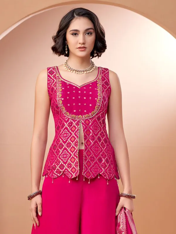 Magenta silk palazzo suit with zari highlights