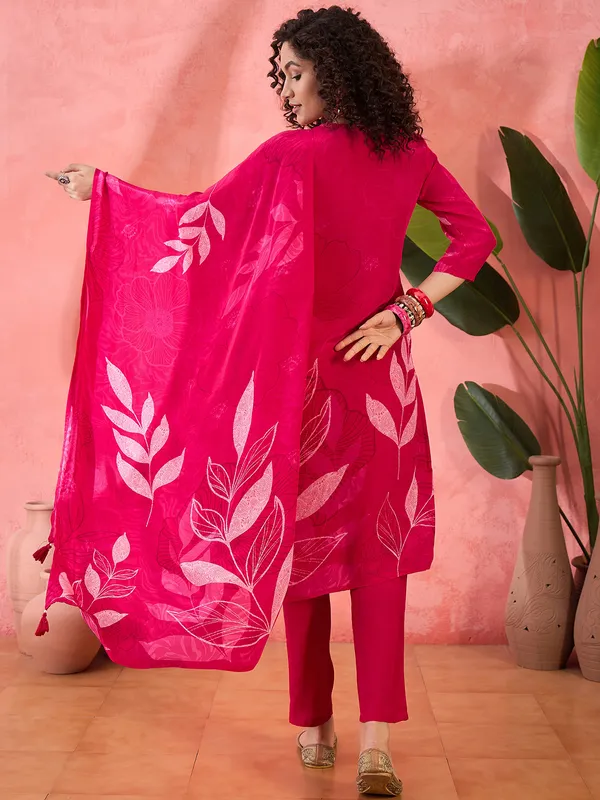 Magenta silk printed kurti set for women