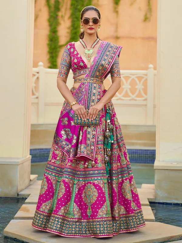 Newest magenta silk printed lehenga choli