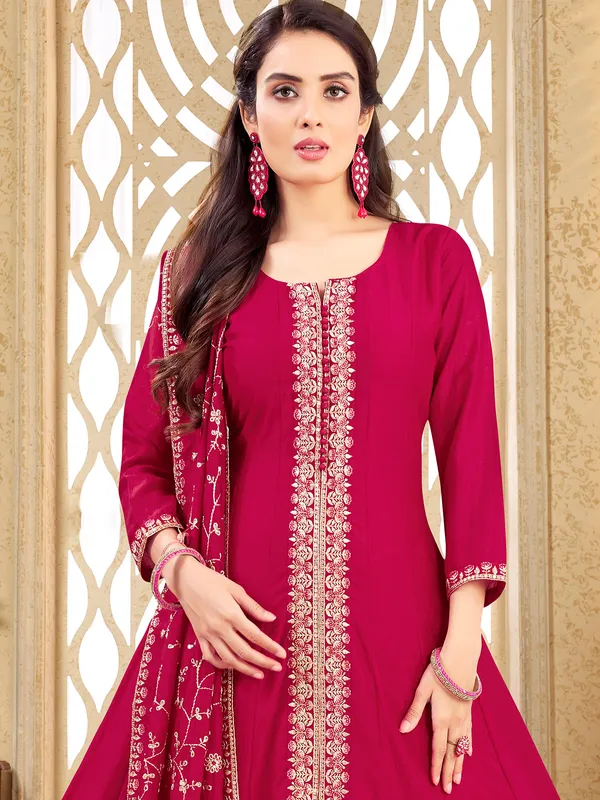Magenta silk resham worked salwar suit