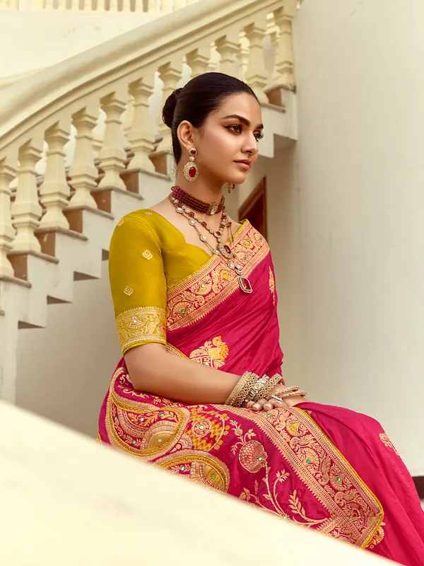 Magenta silk saree for wedding for wedding wear