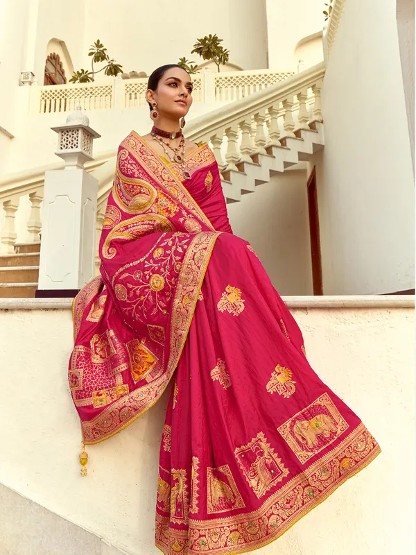 Magenta silk saree for wedding for wedding wear