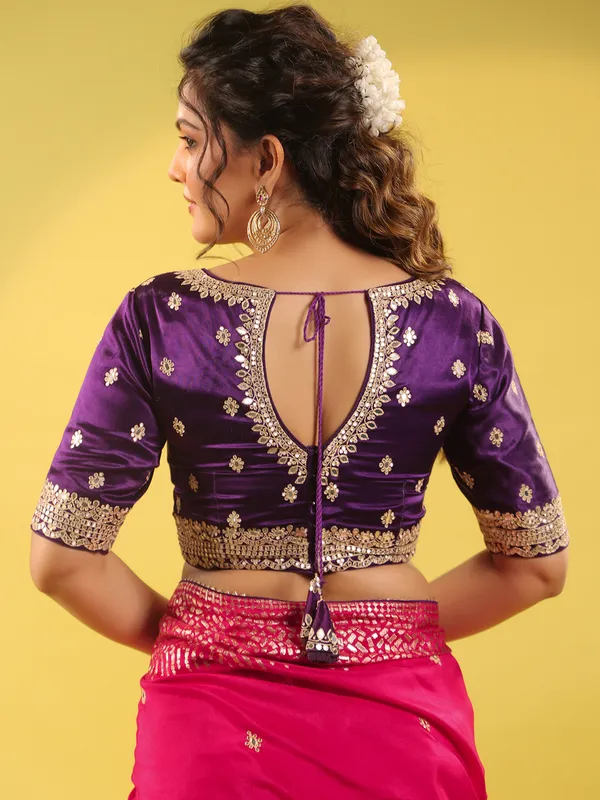 Magenta silk saree with purple blouse for wedding