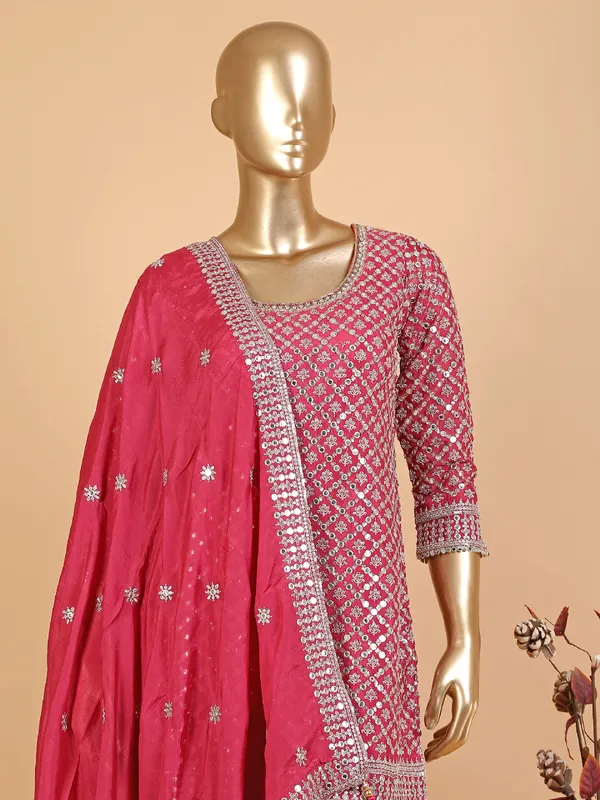 Magenta silk sharara suit with dupatta
