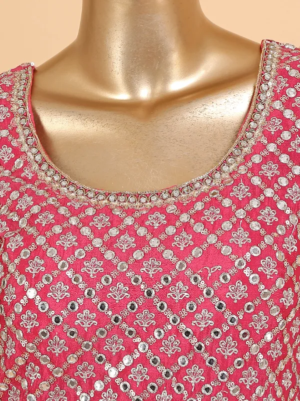 Magenta silk sharara suit with dupatta