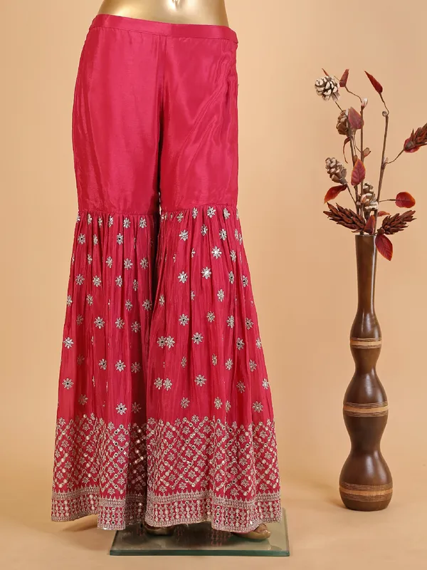 Magenta silk sharara suit with dupatta