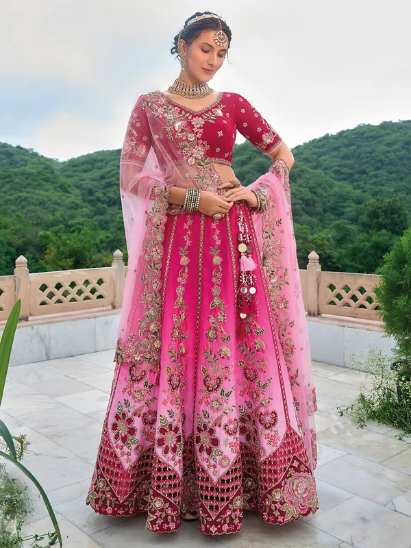 Magenta silk wedding style lehenga choli