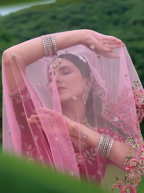Magenta silk wedding style lehenga choli