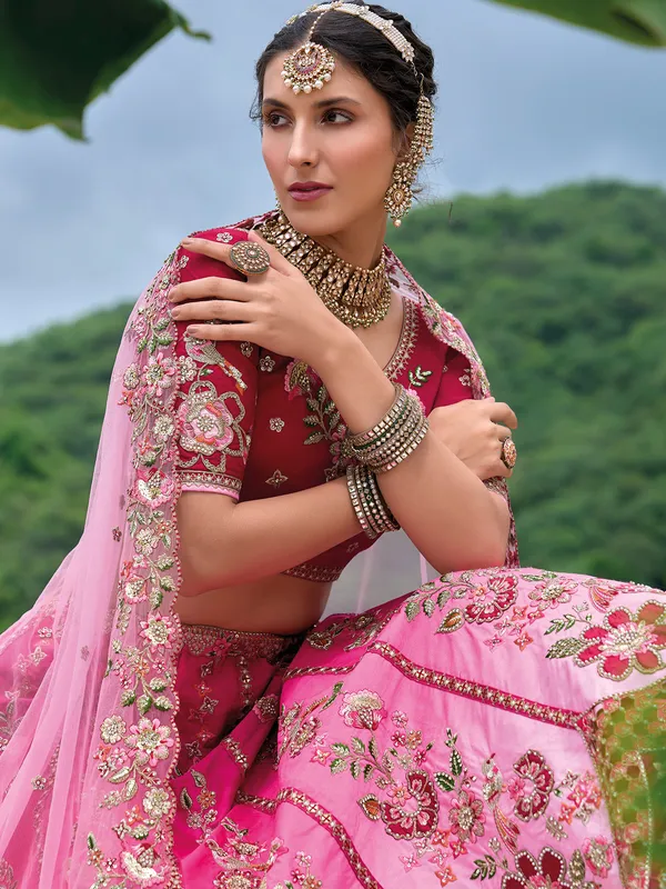 Magenta silk wedding style lehenga choli