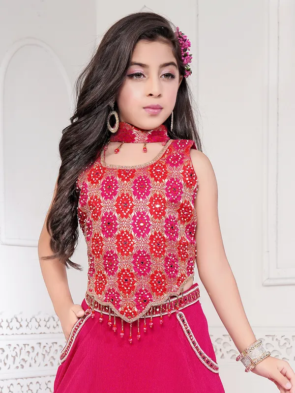 Magenta silk wedding wear lehenga choli for girls
