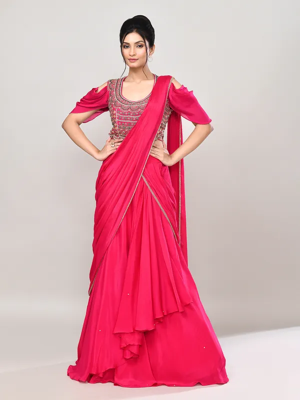 Magenta silk zardosi designer lehenga choli