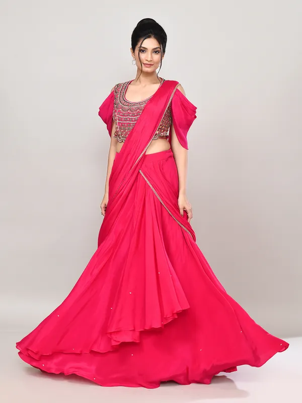 Magenta silk zardosi designer lehenga choli