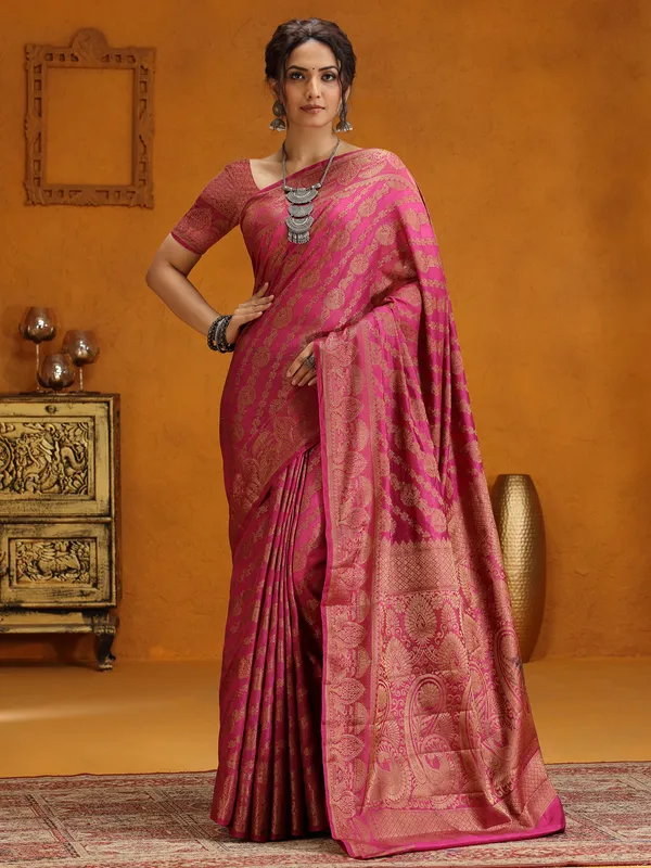 Magenta silk zari worked saree