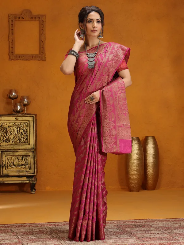 Magenta silk zari worked saree