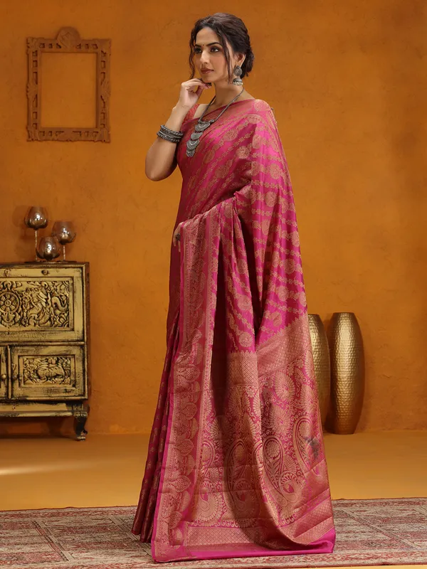 Magenta silk zari worked saree