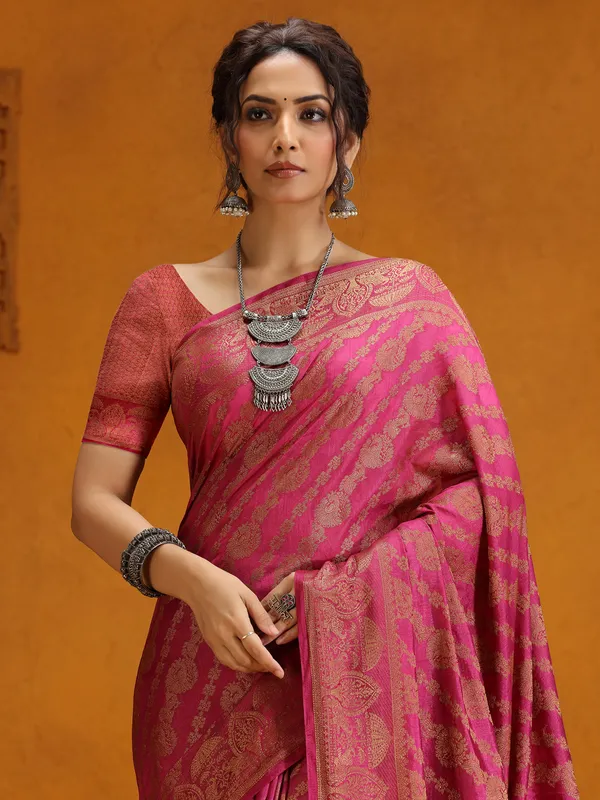 Magenta silk zari worked saree