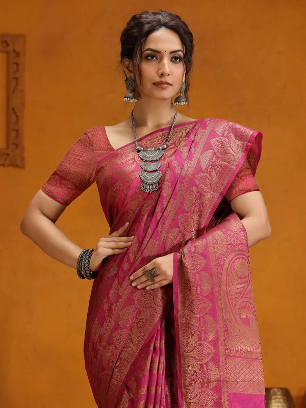 Magenta silk zari worked saree