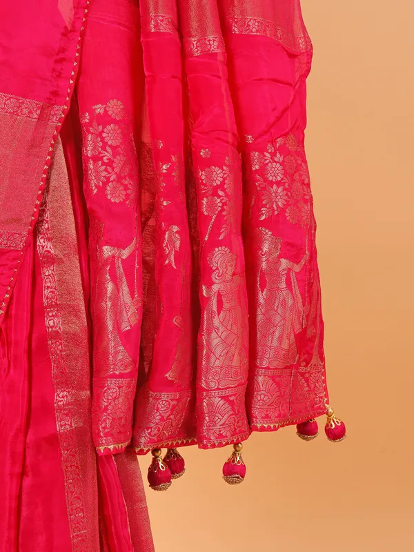 Magenta soft organza saree for wedding wear