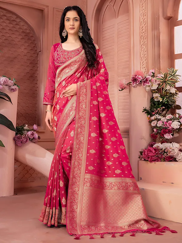 Magenta tissue silk saree for wedding