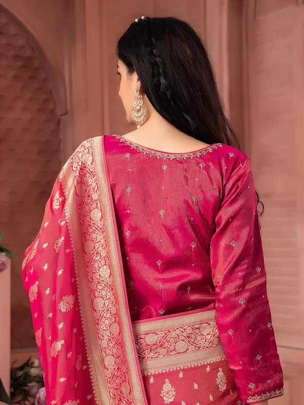 Magenta tissue silk saree for wedding