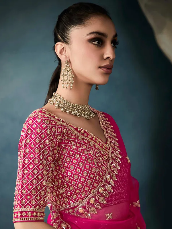 Magenta tissue silk wedding wear saree