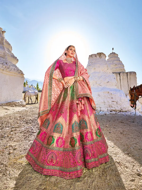 Magenta unstitched banarasi silk lehenga choli