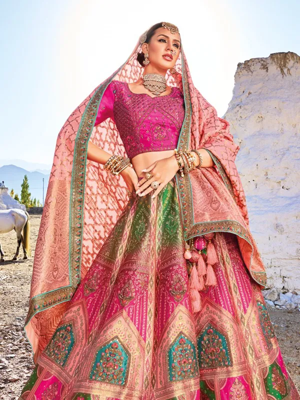 Magenta unstitched banarasi silk lehenga choli