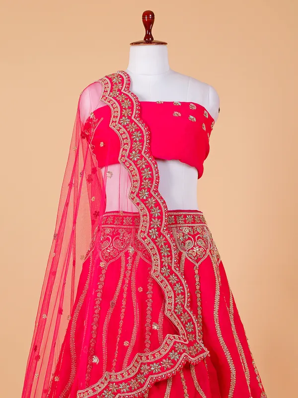 Magenta unstitched bridal lehenga choli