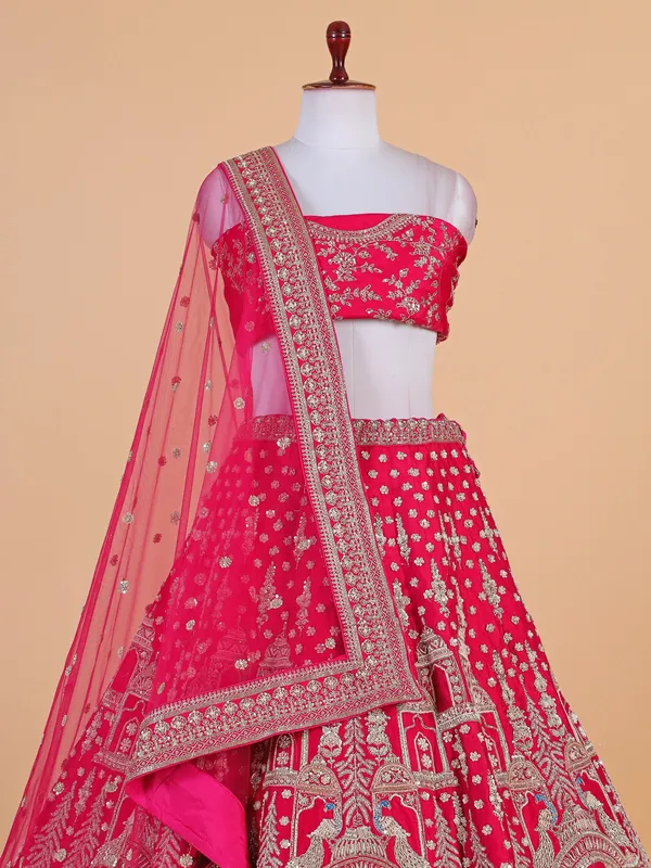 Magenta unstitched raw silk lehenga choli