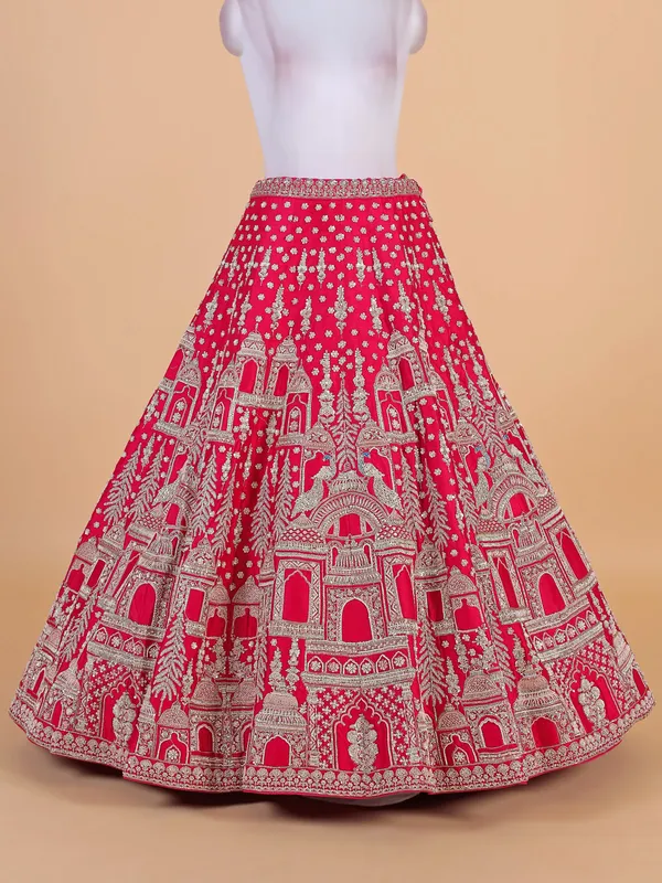 Magenta unstitched raw silk lehenga choli