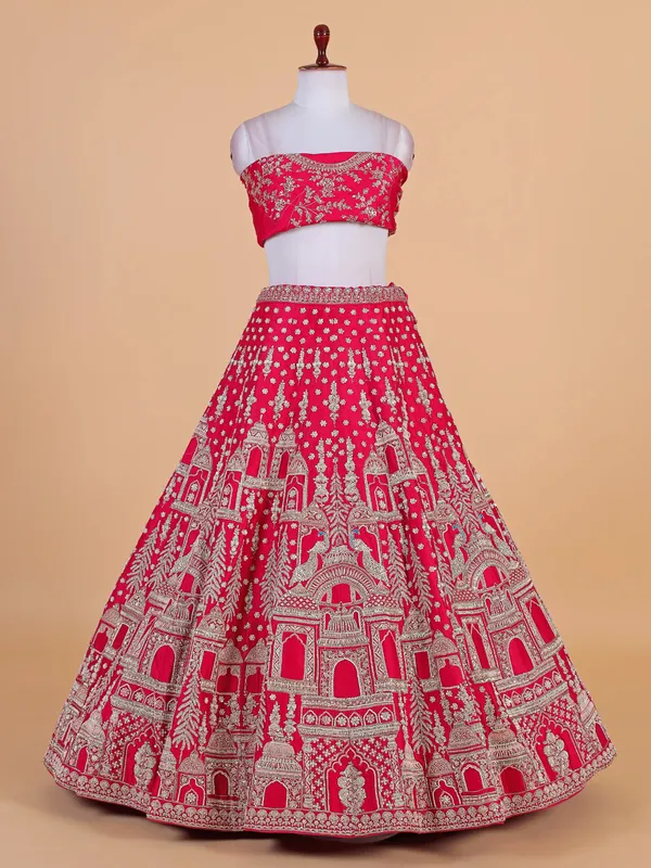 Magenta unstitched raw silk lehenga choli