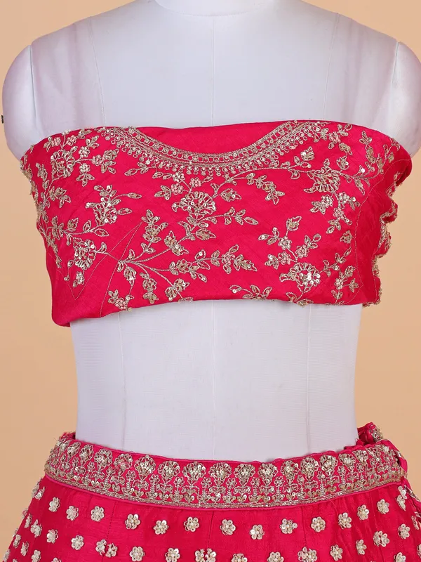 Magenta unstitched raw silk lehenga choli