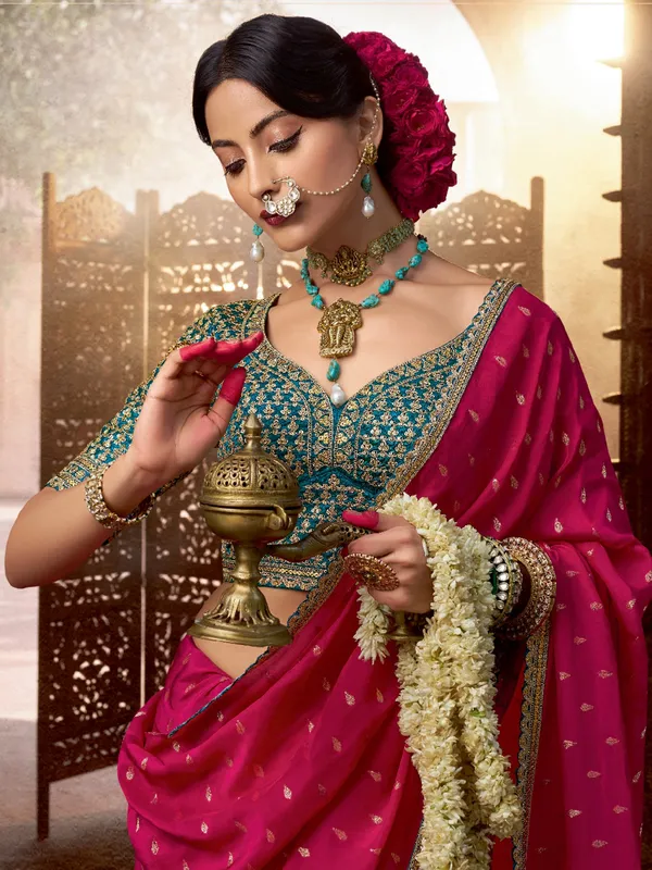Magenta viscose crepe silk saree for festive