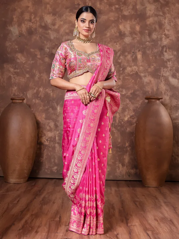 Magenta zari weaving dola silk saree